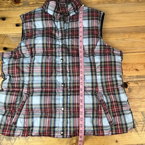 Lands End Puffer Vest Plaid Snap Up Pockets - Picture 9 of 10
